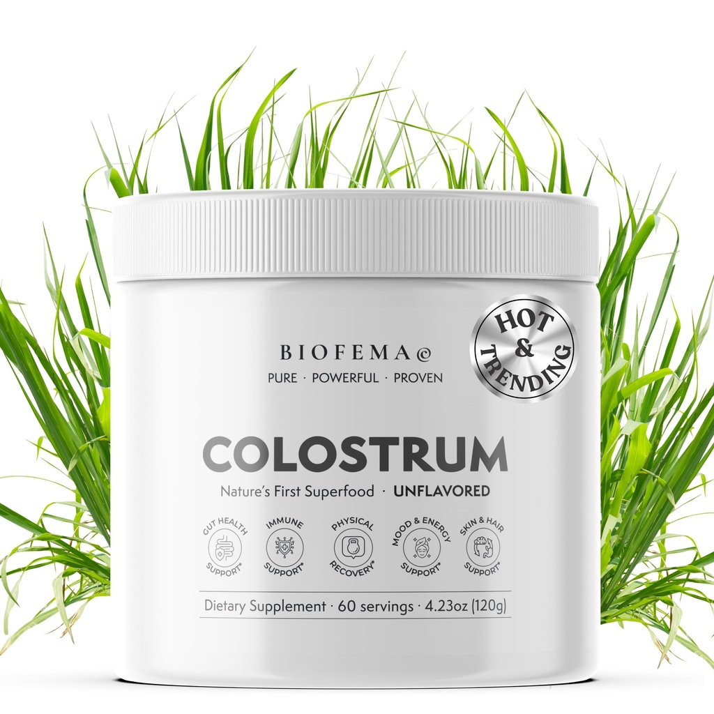 BIOFEMA Bovine Colostrum Supplement - Natres Superfood - First Milk Powder Magic for Gut Health, Immunsupport, Fysisk Inddrivelse, Hud, Hår & Negle Sundhed