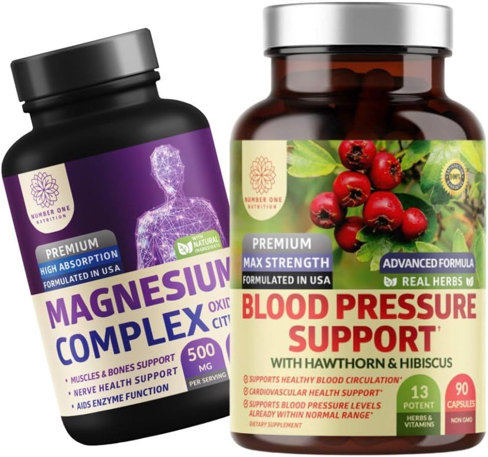 Nummer et ernæring N1N Premium blodtryksstøtte [13 Potent Ingredienser] med Hawthorn og Hibiscus, og Magnesium Complex [500mg høj absorption], 2 Pack Bundle