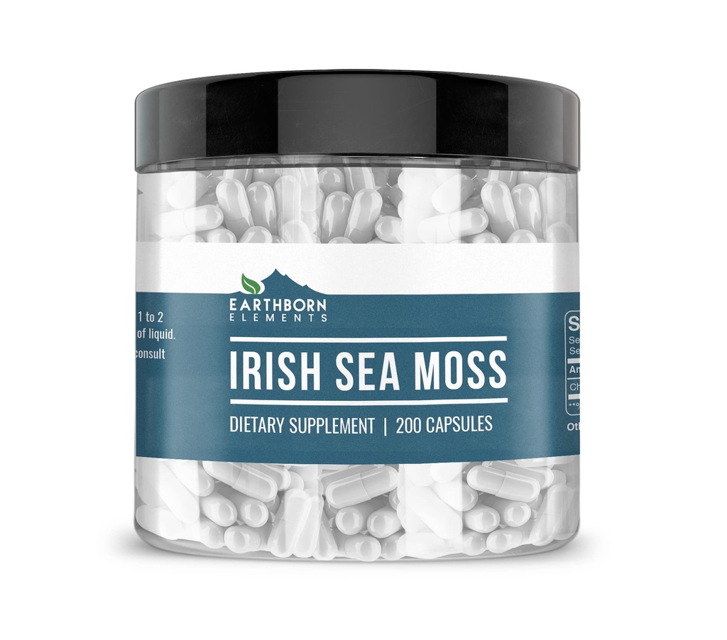 Earthborn Elements Irish Sea Moss 200 Kapsler, Pure & Ufortyndet, Ingen tilsætningsstoffer