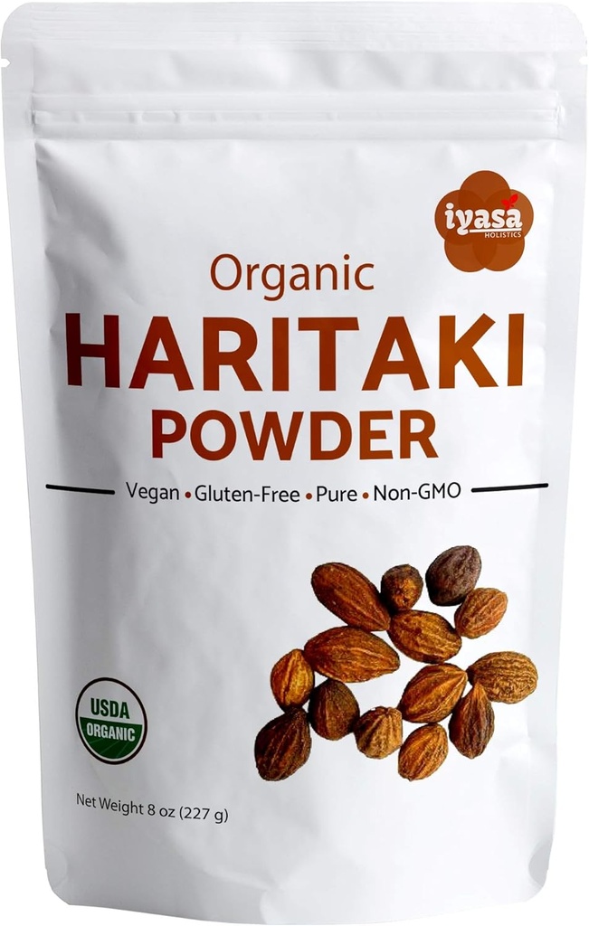 Iyasa Holtics Organic Haritaki Fruit Powder Harde Harad Terminalia chebula Kadakapudi 8Oz 225Gm fordøjelsesgas Relief sund tarm funktion Ayurveda Superfood resealable Pouch