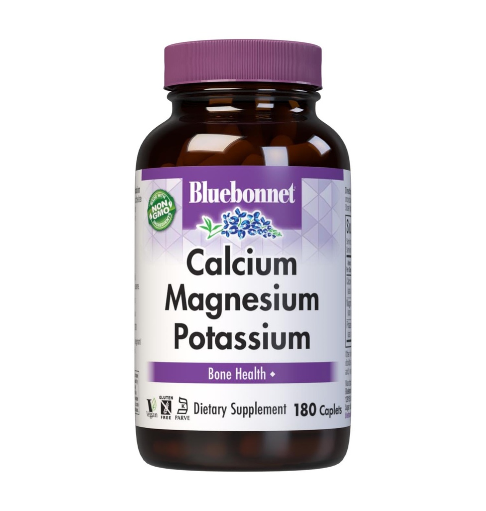 Bluebonnet Calcium Magnesium Kalium Supplement for kvinder & mænd - understøtter sunde knogler - Calcium 1000mg Mineral Supplement Chelate Form - Non-GMO, Vegan, Gluten- Free - 180 kapsler