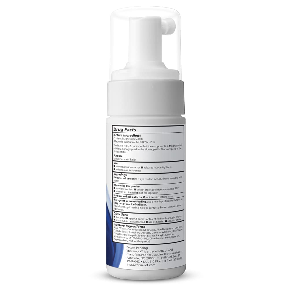 THERAWORX Relief Fast- Fungerende Skum for ben & fod kramper og muskelømhed, 3.4oz Rejsestørrelse