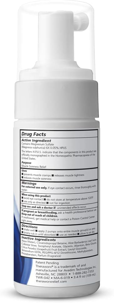 THERAWORX Relief Fast- Fungerende Skum for ben & fod kramper og muskelømhed, 3.4oz Rejsestørrelse