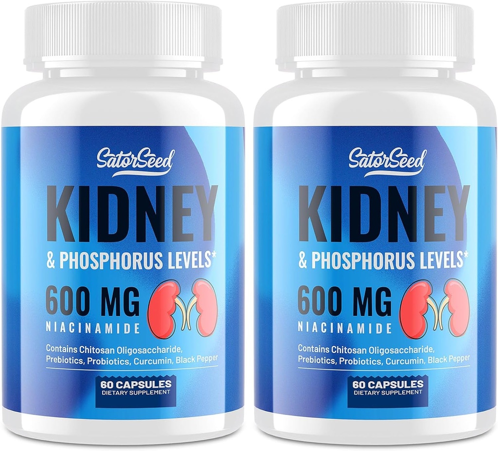 Nyretilskud - Nyrerensning Detox med 600 mg Niacinamid & Chitosan Oligosaccharides - Phosphorus- Bevidsthedsformel - Vegetariske kapsler til voksne - 2 flasker