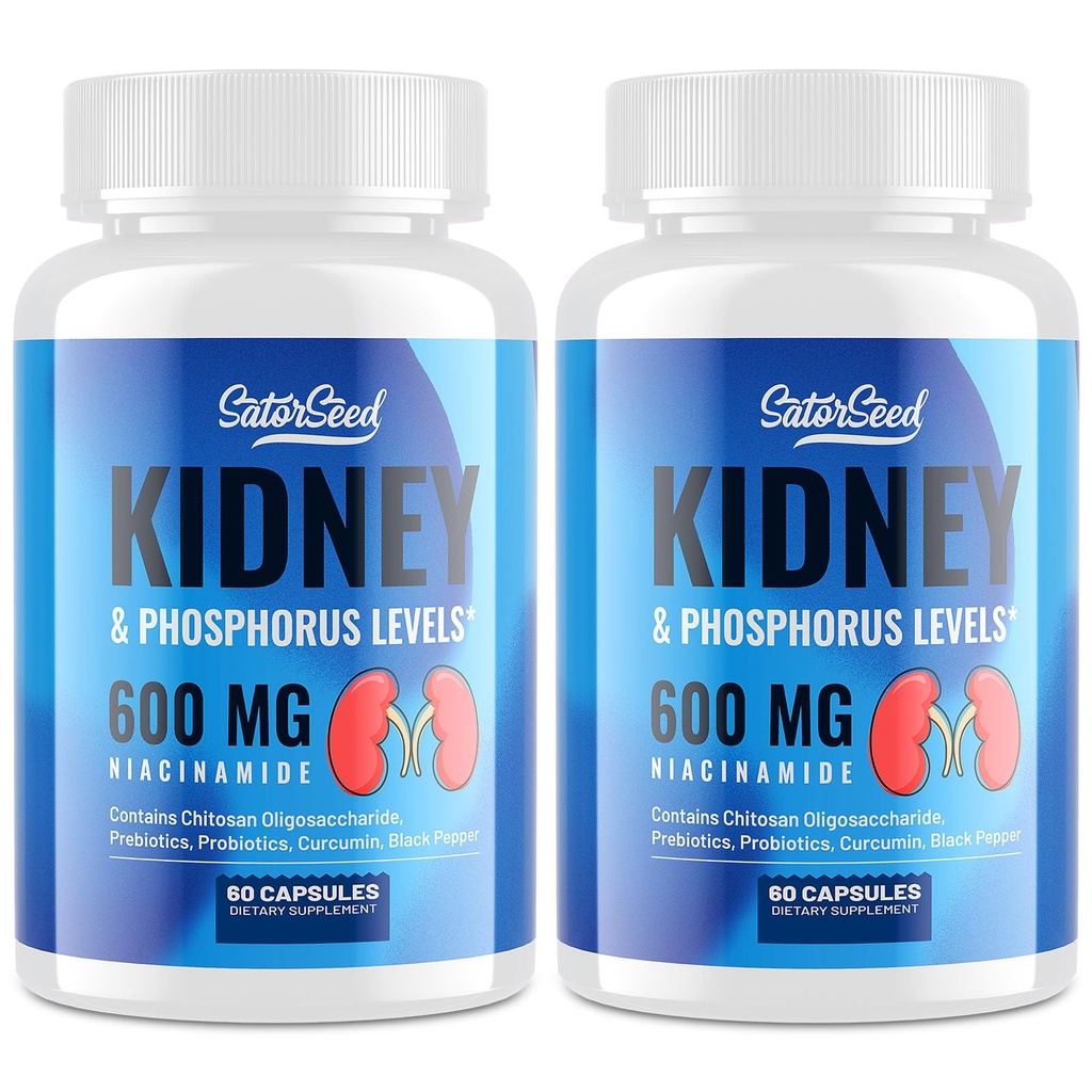 Nyretilskud - Nyrerensning Detox med 600 mg Niacinamid & Chitosan Oligosaccharides - Phosphorus- Bevidsthedsformel - Vegetariske kapsler til voksne - 2 flasker