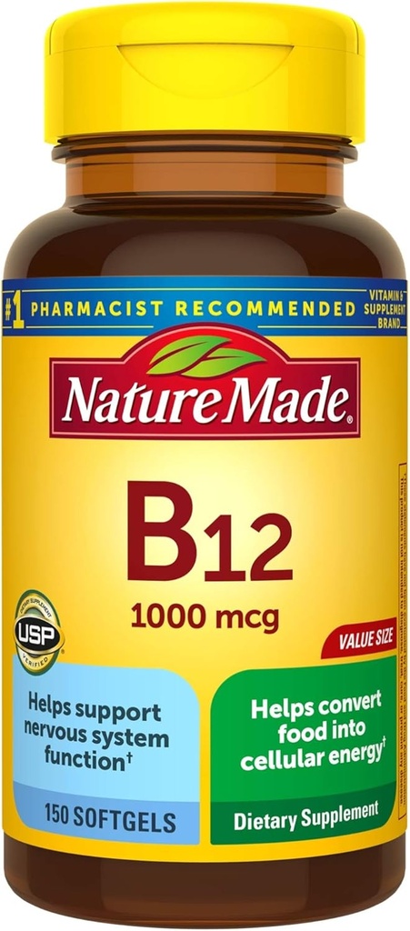 Vitamin B12 1000 mcg Softgels, 150 Grev Værdi Størrelse