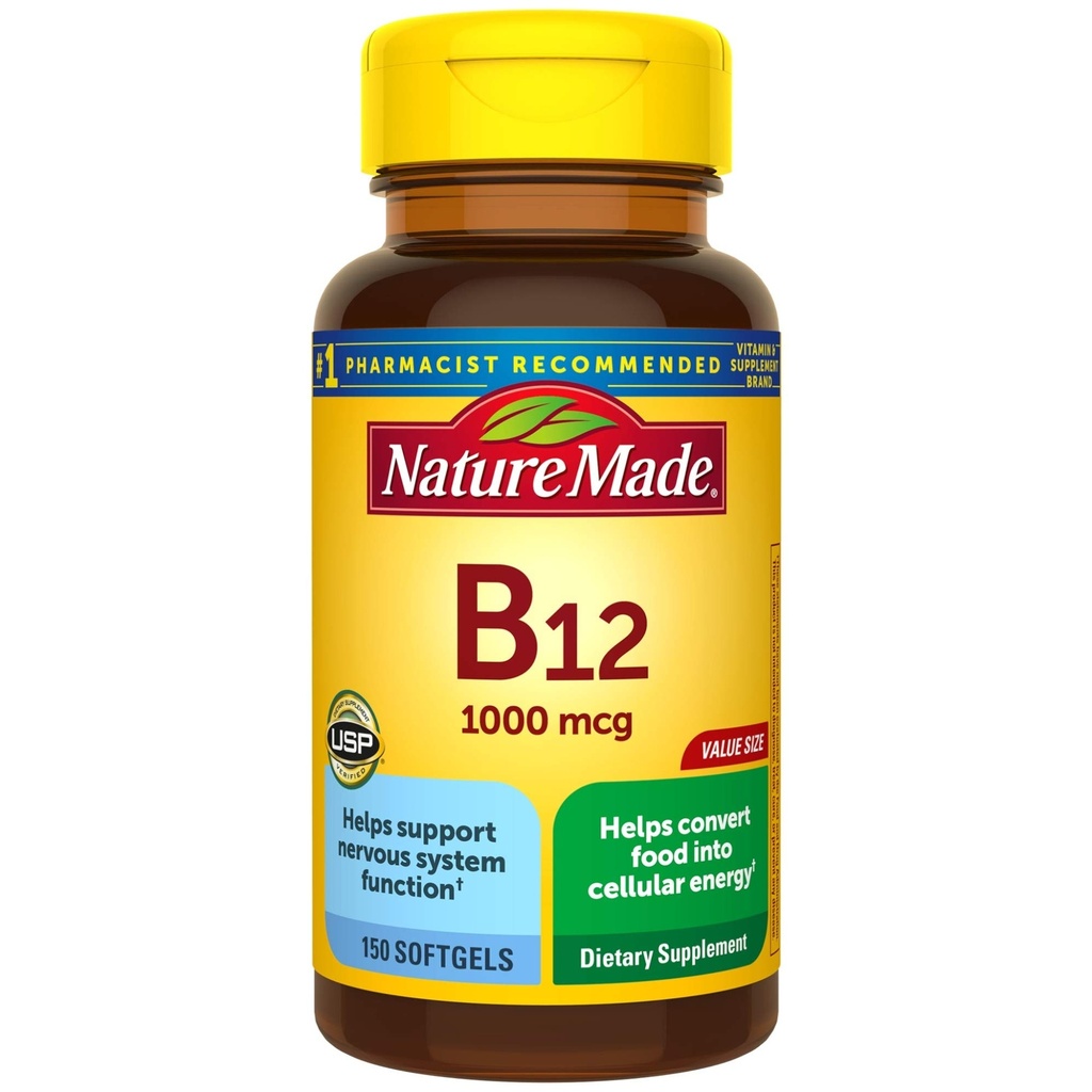 Vitamin B12 1000 mcg Softgels, 150 Grev Værdi Størrelse