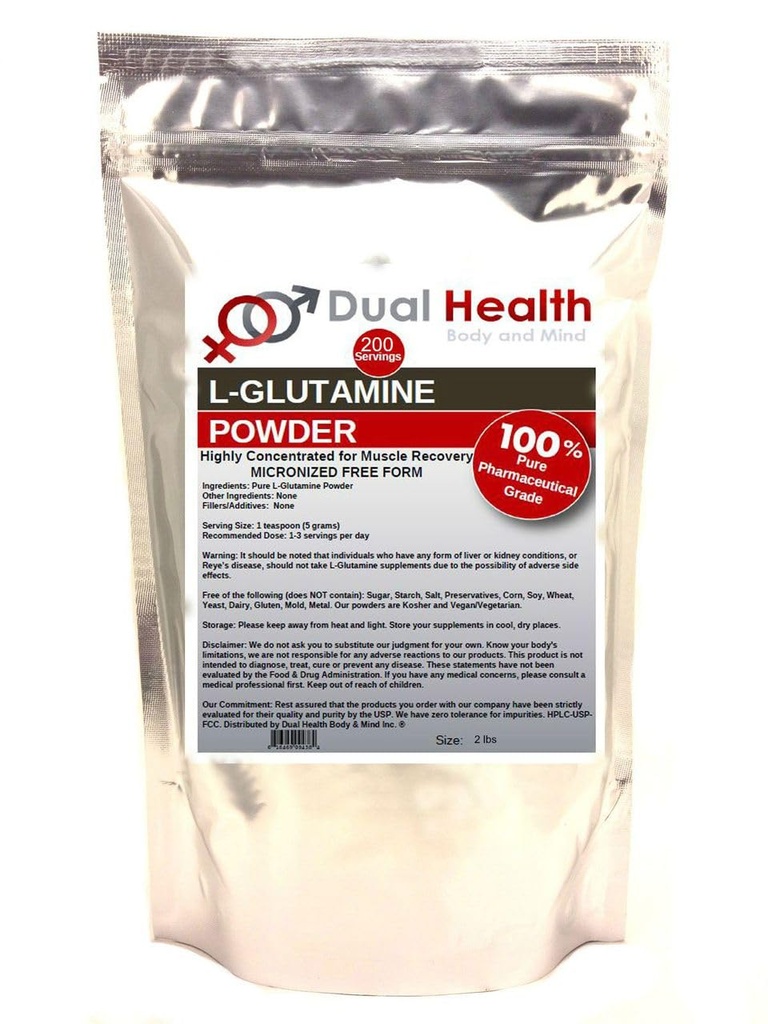 L- Glutamin (2 lbs) Pure Powder 5000mg Gratis Form Bulk Kosttilskud, Lavet i USA, immunfordøjelse GI Support Leaky Gut Health Muscle Energy Stamina Endurance Styrke