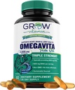 vokser vitamin OmegaVita Fish Oil: 800 mg EPA 600 mg DHA Omega 3 supplement til hjerte, hjerne & immunforsvar, Absorbable Triple Strength Fish Oil Supplement - 2000 mg Per Serving, 30 dages forsyning