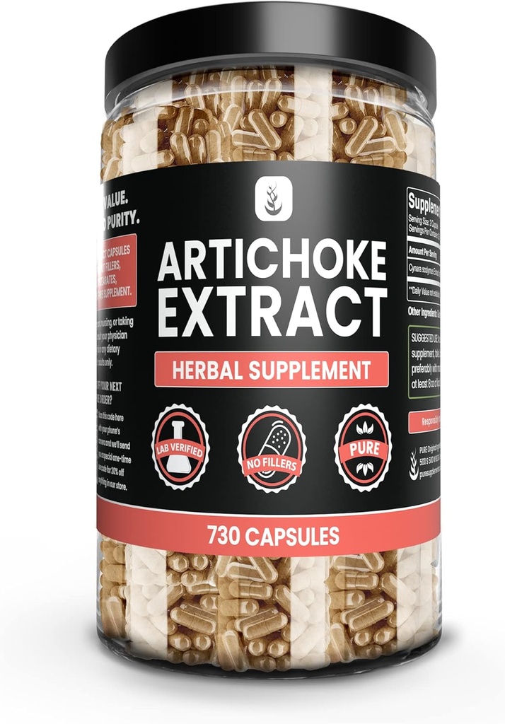 PURE ORIGINALSKE INGREDIENSER Artichoke Extract (730 kapsler) Ingen Magnesium eller ris Fyldere, Altid Pure, Lab Verified