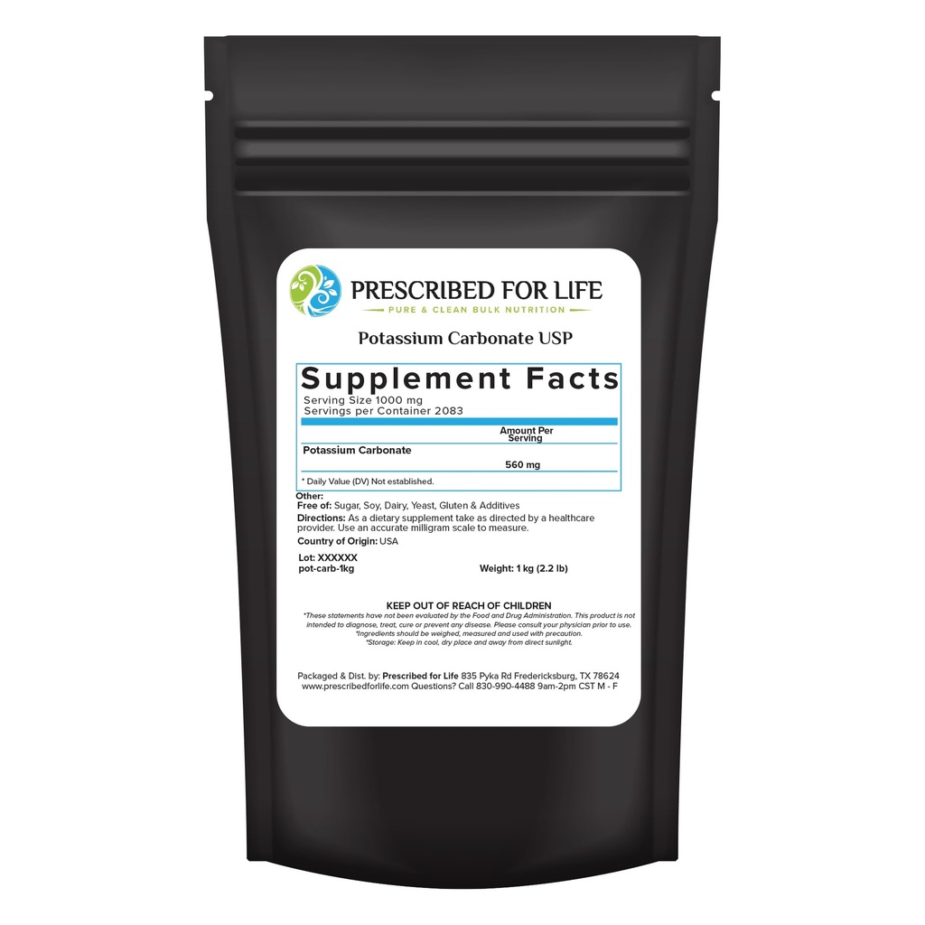 Udskrevet for Life Kalium Carbonat Powder, Natural USP Food Grade Potash for Planter, Sæbe, Kosttilskud, & Mere, Pure Bulk Kalium Powder (1 kg / 2.2lb)