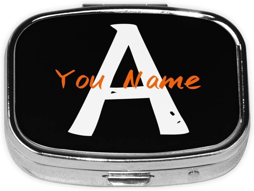 Custom Square Pill Box med spejl Personaliseret foto tekst Logo Navn Rejse Lille Pill sag 2 Segment Customized Portable Metal Medicine Container Vitamin Organizer til Pocket Purse (Navn)