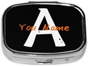 Custom Square Pill Box med spejl Personaliseret foto tekst Logo Navn Rejse Lille Pill sag 2 Segment Customized Portable Metal Medicine Container Vitamin Organizer til Pocket Purse (Navn)
