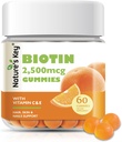 Nature 's Key Biotin Gummies med C-vitamin og E-vitamin, støtte hårnegle vækst & smukke hud til kvinder mænd og børn, Vegan, Orange Flamors 60 Greve