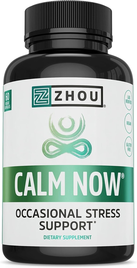 Zhou Calm Now - Calm Supplement, Calm Vitamins for Women & Men, Pills to Relax for Adults with GABA & Ashwagandha, Stress & Focus Support - 60 Veggie Capsules