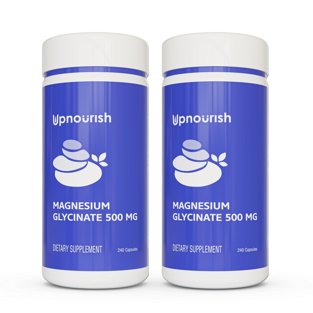 UpNourish Chelated Magnesium Glycinate 500mg Capsules - Magnesium Chelate for High Absorption - Pure Magnesium Supplement for Calm, Leg Cramps, Muscle Relaxation 480 Capsules