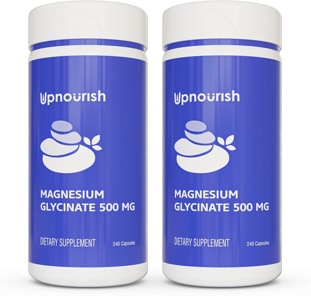UpNourish chelated Magnesium Glycinate 500mg Capsules - Magnesium chelat for høj absorption - Pure Magnesium supplement for ro, ben kramper, muskelrelaxation 480 Kapsler