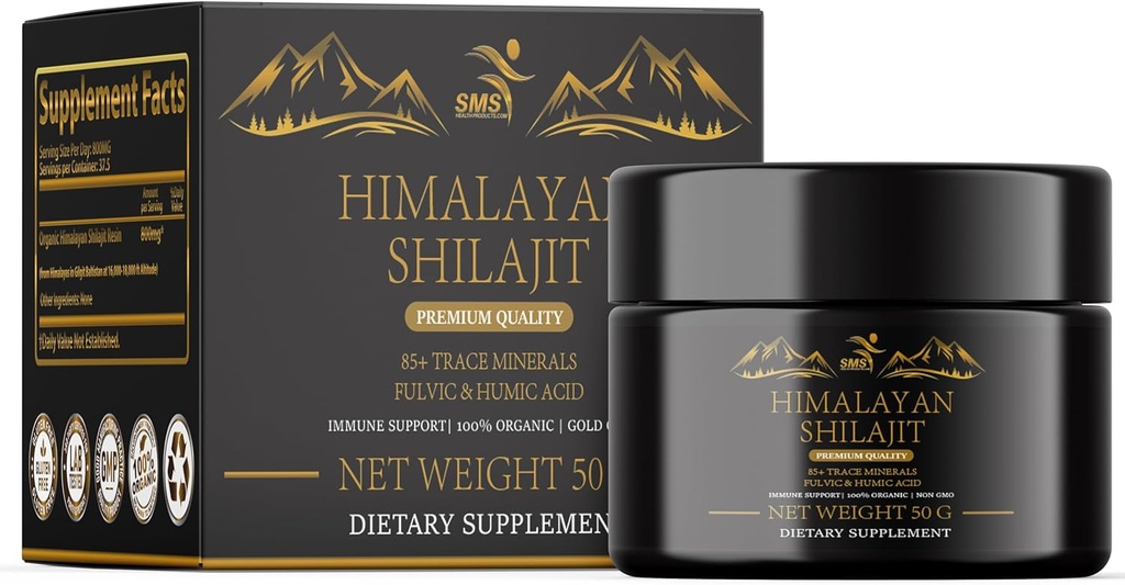 Shilajit Pure Himalayan Shilajit Resin - Gold Grade 100% Pure Shilajit med Fulvic Acid & 85 + Trace Minerals Complex for Energy & Immune Support - 50g