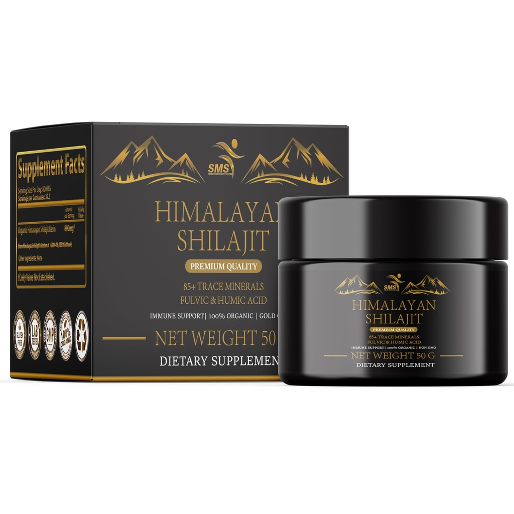 Shilajit Pure Himalayan Shilajit Resin - Gold Grade 100% Pure Shilajit med Fulvic Acid & 85 + Trace Minerals Complex for Energy & Immune Support - 50g