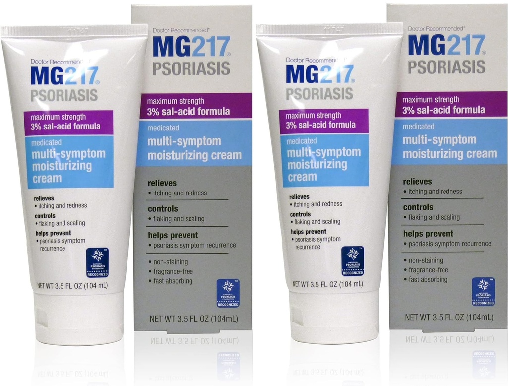 MG217 Medicated Moisturizing Psoriasis Cream med 3% salicylsyre, Multi- symptom, Fragrance Free, 3,5 Fl Oz, (5604) (Pack of 2)