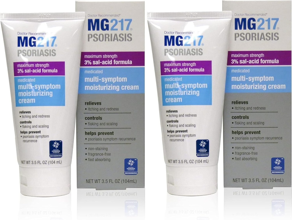 MG217 Medicated Moisturizing Psoriasis Cream with 3% Salicylic Acid, Multi-Symptom, Fragrance Free, 3.5 Fl Oz, (5604) (Pack of 2)