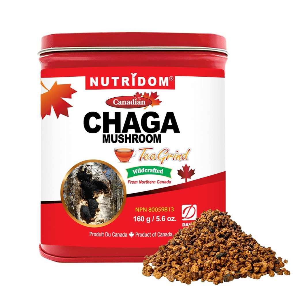 Nutridom Canadian Chaga Mushroom Tea Grind, Småsten, Wild- Hartered, Hånd- Picked, 160 g