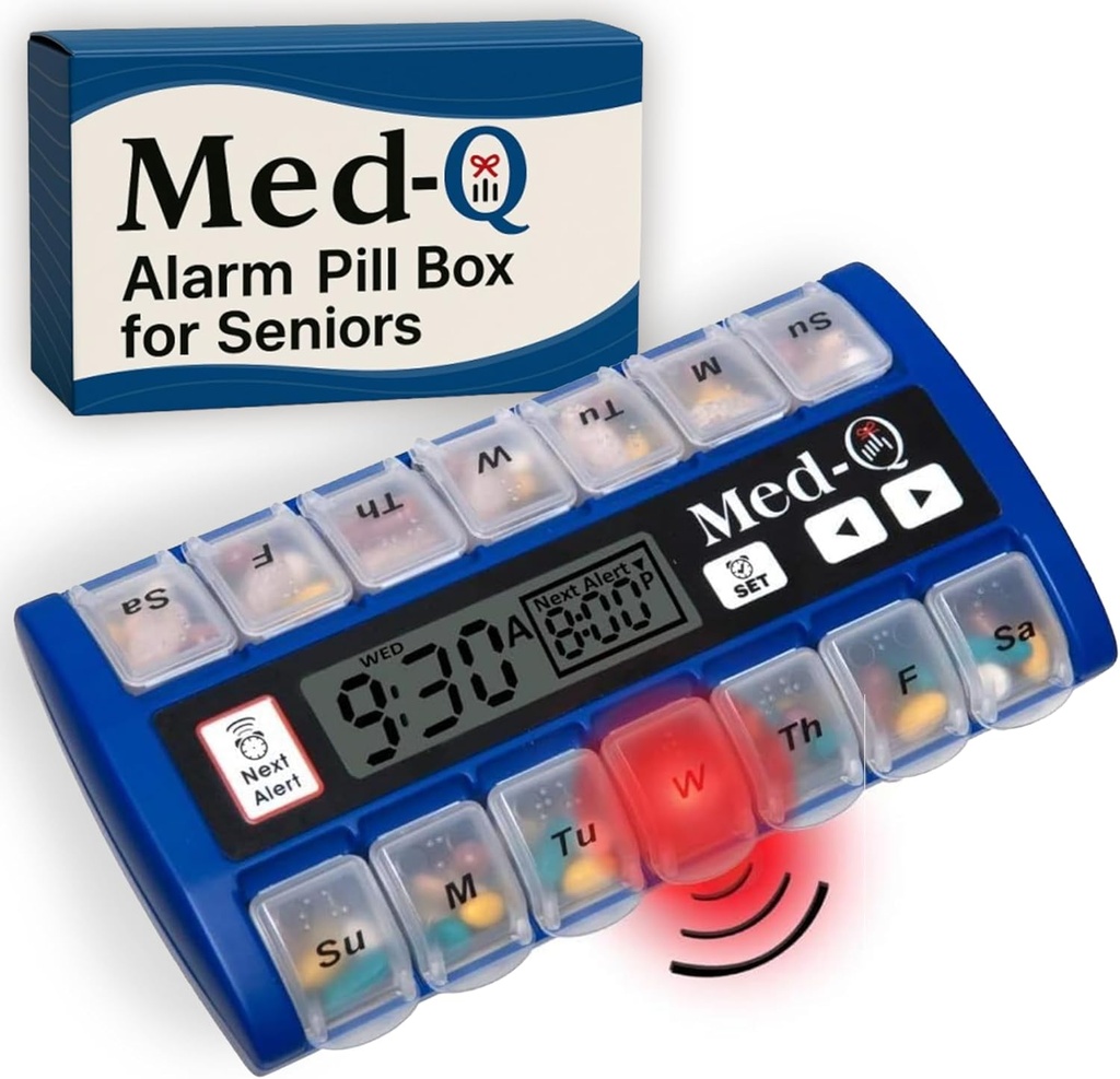 Digital Pill Box med alarmer - Pill Organizer med blinkende lys & bip påmindelser - Månedlig Pill Dispenser til seniorer, Demens, Alzheimers, Medicin & Vitamin Management