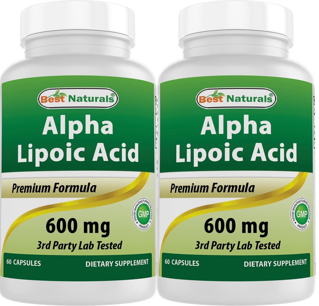 Bedste Naturals Alpha Lipoic Acid 600 mg 60 kapsler - ALA Kraftig antioxidant (60 greve (pakke med 2))