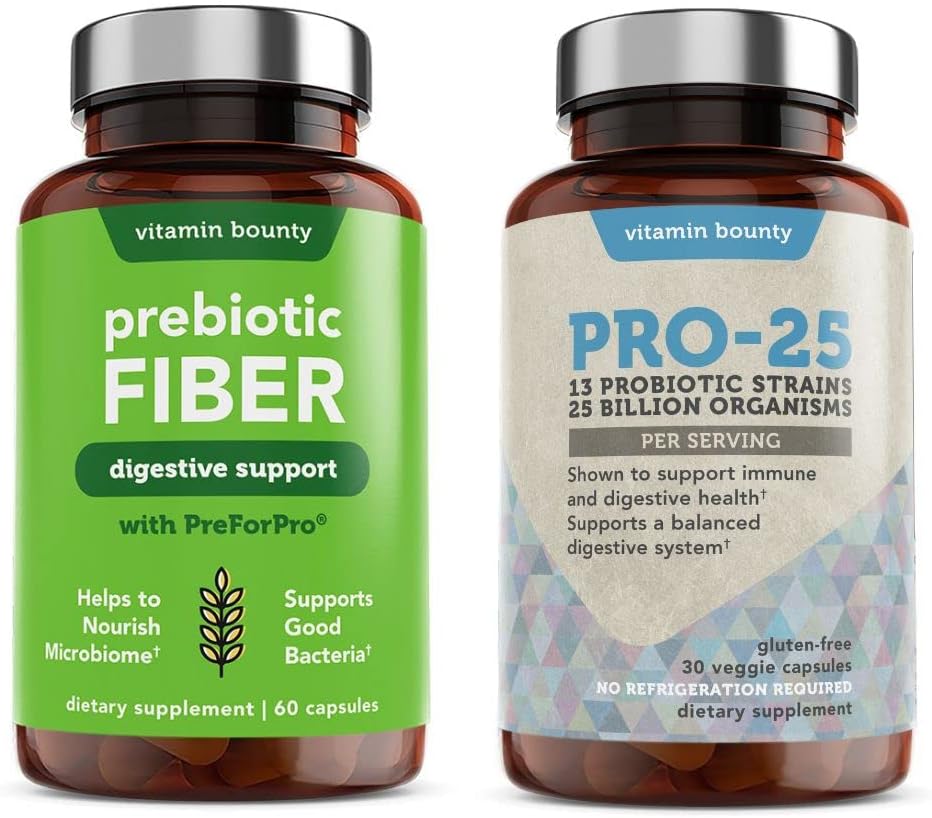 Vitamin Bounty Pro- 25 Probiotika og Prebiotic Fiber Bundle - Dietary Fiber, 13 Probiotiske Strops, Gut Sundhed, fordøjelsessygdomme, Forsinket udgivelse - Bundle