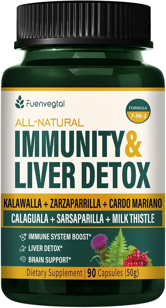 Jamaican Sarsaparilla Root Immunitet & Lever Detox Rengøring kapsler, hud sundhed & immunforsvar supplement med Kalawalla Milk tidsel. Zarzapararilla y Cardo Mariano para el Higado Graso. 90 Caps