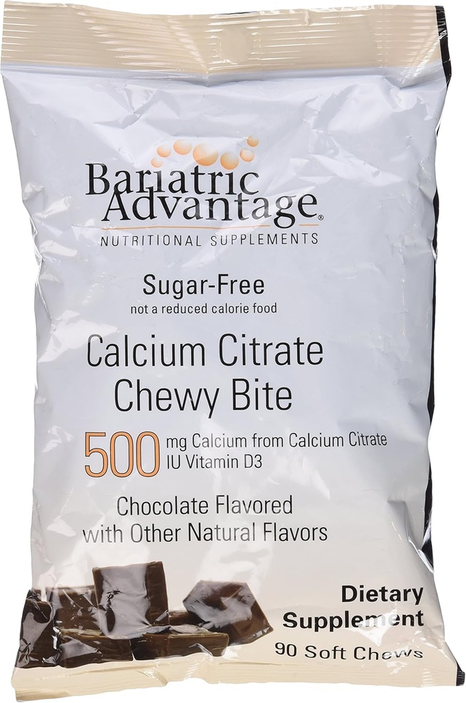 Bariatric Advantage Calcium Citrate Chewy Bites 500mg med vitamin D3 til Bariatric Kirurgi Patienter, herunder Gastric bypass og Ærme Gastrectomy, Sukker Free - Chokolade Flavor, 90 Greve