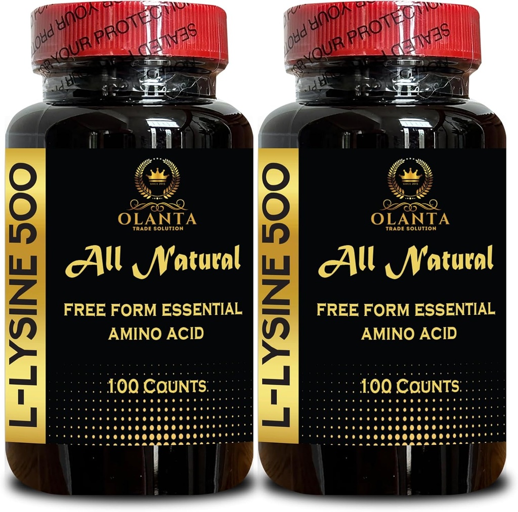 L- LYSINE 500 mg essentiel aminosyre - Support Supplement til ældning hud Pure Lysin supplement Kosttilskud til ydeevne, muskelvækst & inddrivelse - 2 flasker 200 tællinger