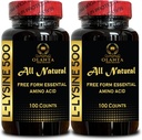 L- LYSINE 500 mg essentiel aminosyre - Support Supplement til ældning hud Pure Lysin supplement Kosttilskud til ydeevne, muskelvækst & inddrivelse - 2 flasker 200 tællinger