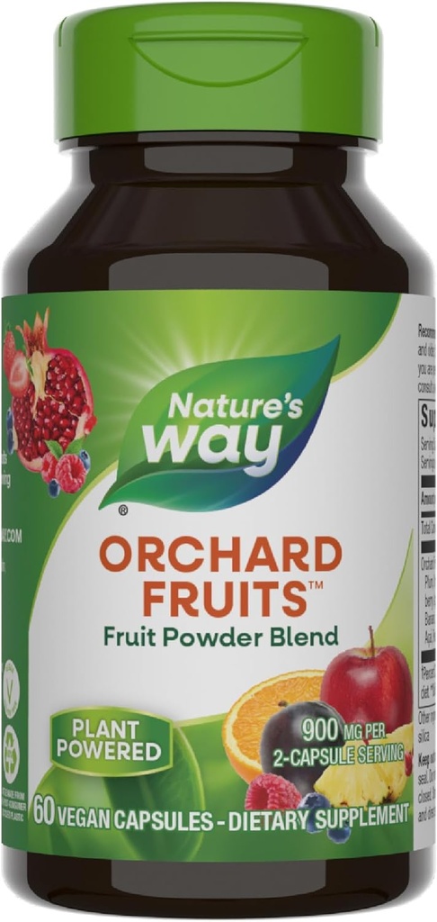 Nature 's Way Orchard Frugter, Fruit Powder Blend, Indeholder 12 forskellige frugter, 900mg Per 2-Capsule Serving, 60 kapsler (Packaging May Vary)