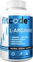 fitcode Pure Extra Strength L- Arginin HCl 1500mg, nitrogenoxid tillæg for vaskularitet, Pumper, Endurance, Performance, Muscle Growth, Energy, Powerful N.O. Muscle Pumpkapsler (50 Servere)