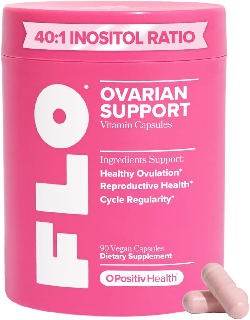 O Positiv FLO Ovarie Health Support - Hormone Balance for Women, Supplement med DIM, Myo & D- Chiro Inositol, Folinsyre - Understøtter sund ovulation, cyklus regelmæssighed - 30 Servering