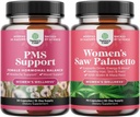 Bundle af PMS Support and Saw Palmetto for Kvinder - DIM, Chasteberry, Black Cohosh & Ashwagandha for Periode kramper, Bloating, Mood Swing og Saw Palmetto Uddrag med Maca Root & Biotin for Hårtab