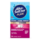 Alka- seltzer Plus Host & Sore Hals Fizzy tygger, Ingen vand påkrævet, På Go Sore Hals Relief for voksne, Raspberry Flavor, 24 Greve