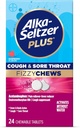 Alka-seltzer Plus Cough & Sore Throat Fizzy Chews, No Water Needed, On The Go Sore Throat Relief for Adults, Raspberry Flavor, 24 Count
