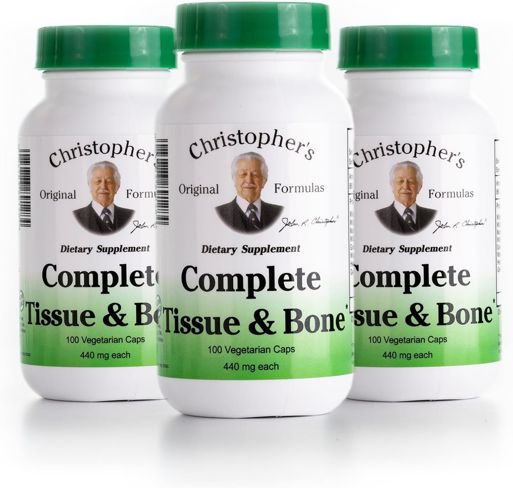 Christopher 's Original Formula Complete Tissue & Bone Formel - 100 VCaps against 124; Herbal Support for Bones & Connective Tissue - Pack of 3