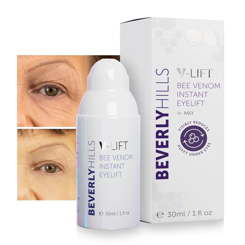 Beverly Hills V- Lift Instant Eye Lift og Eye Tuck Bee Venom Serum for Puffy Eyes, mørke cirkler, Wrinkles, og Under Eye Tasker Behandling for kvinder og mænd; 30mL (120 Day Supply)