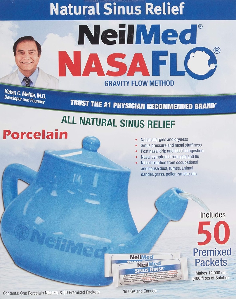 NeilMed Nasaflo Porcelain Neti Pot, 50 Greve (emballage kan variere)
