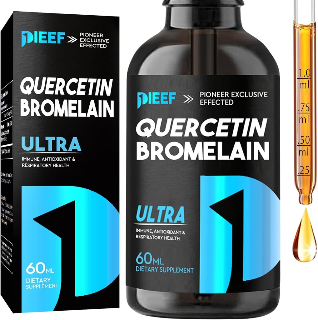 Quercetin with Bromelain Liquid Drops, Quercetin Supplements 1000mg, Respiratory Health Immune Complex Support, 7-in-1 Quercetin Liquid Drops with Zinc