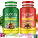 Frugt & Veggies Kosttilskud - 2 Flasker 180 Total Vegetariske Kapsler Budding 124; BalanceNatural Vitaminer Supplement Kosttilskud Balance, Lnestilenter Blended Vitamin & Mineral Hel Food Supplement