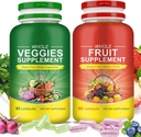 Frugt & Veggies Kosttilskud - 2 Flasker 180 Total Vegetariske Kapsler Budding 124; BalanceNatural Vitaminer Supplement Kosttilskud Balance, Lnestilenter Blended Vitamin & Mineral Hel Food Supplement