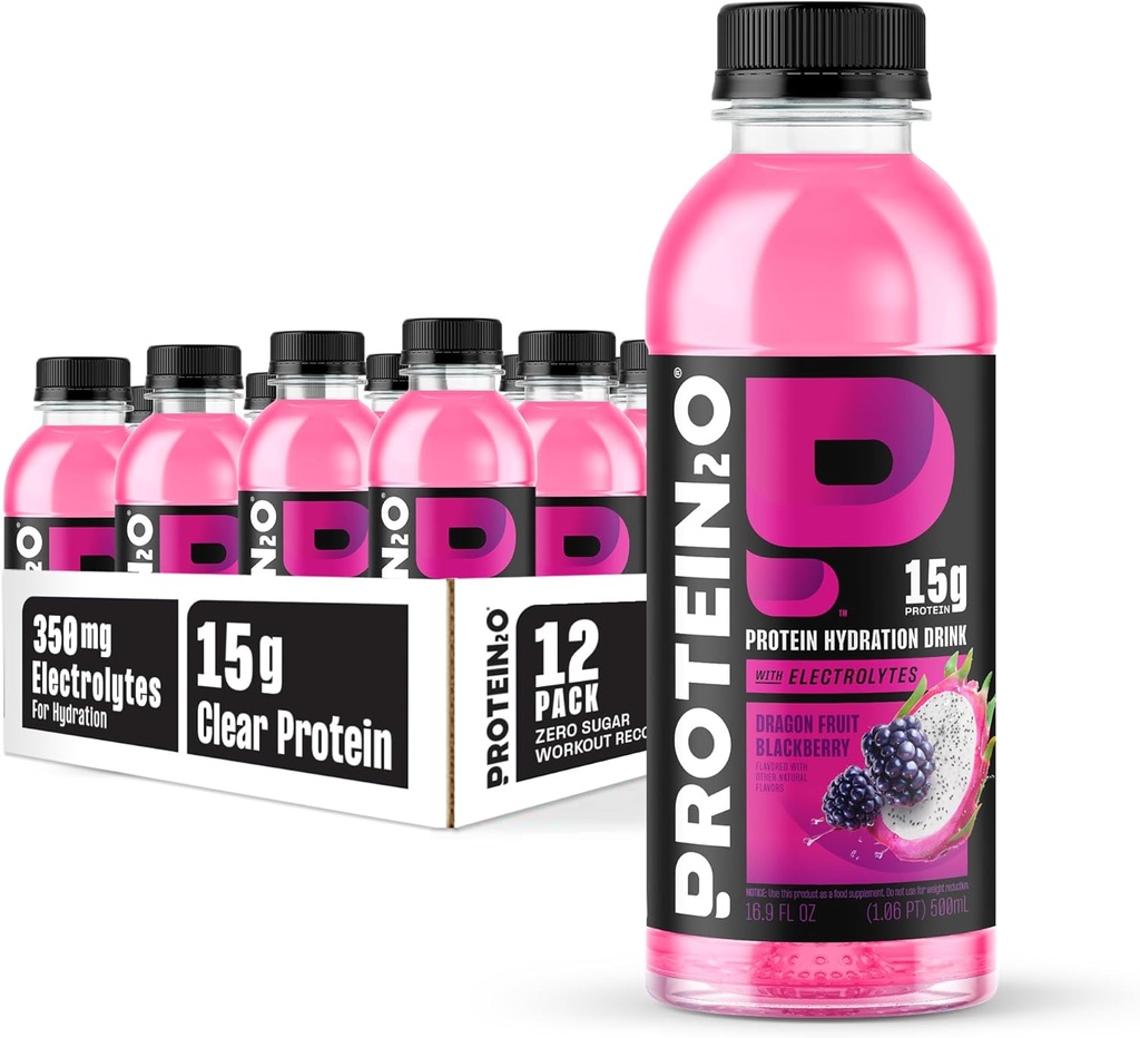 Protein2o Hydration Drink - 2-in-1 Flydende Clear Whey Protein Isolate og Electrolyte Drink - 15g Protein, Vitaminer B5, B6 - efter-Workout Inddrivelse - 16,9 Fl Oz - 12 Count Dragon frugt Blackberry