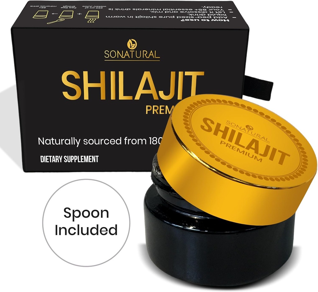SONATURAL Shilajit Pure Himalayan Organic - 30g Premium 100% Pure Shilajit Resin med Fulvic Acid & 85 + Trace Minerals Complex for Energy & Immune Support, (2 Months Supply)