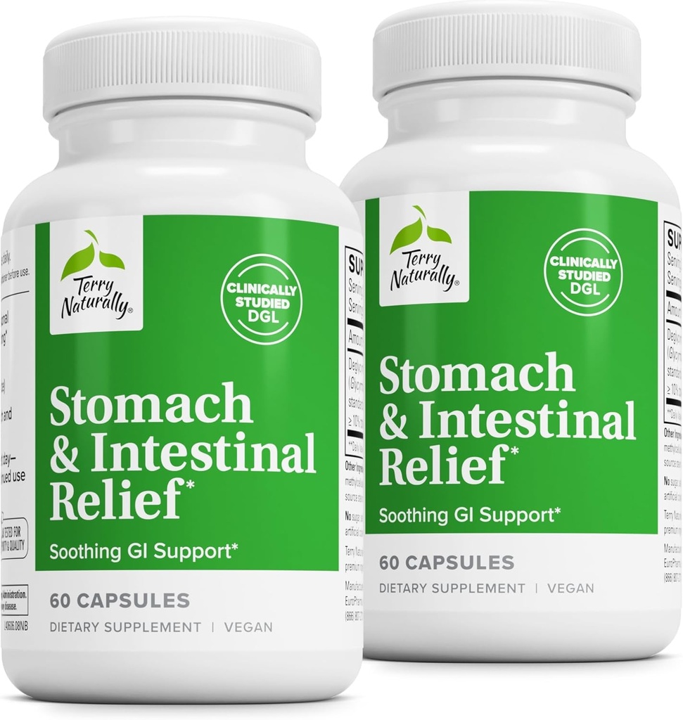 Terry naturligt stomach & intestinal relief - supplement til støtte fordøjelsessygdomme & intestinal lining - aids mod lejlighedsvis fordøjelsesbesvær til Soothe stomach - 60 kapsler (2 pakker)