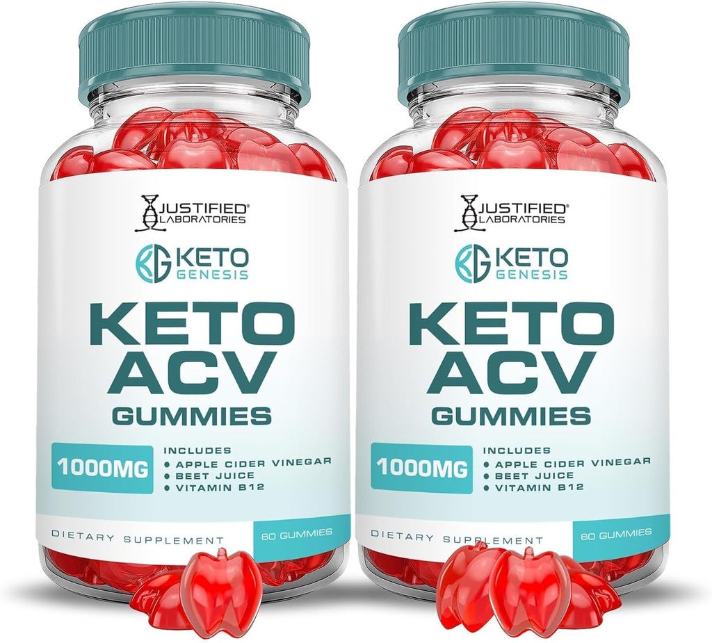 Justified Laboratories (2 Pack Keto Genesis Keto ACV Gummies Formel 1000MG Keto Genesis Keto Gummies Apple Cider Vinagar Formuleret med Pomegranate Beet Juice Powder B12 Vegan Non GMO 120 Gummys