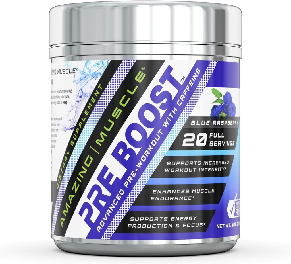 Amazing Muscle Pre Boost Formel med koffein Supplement øb 124; 20 Servere pr Container